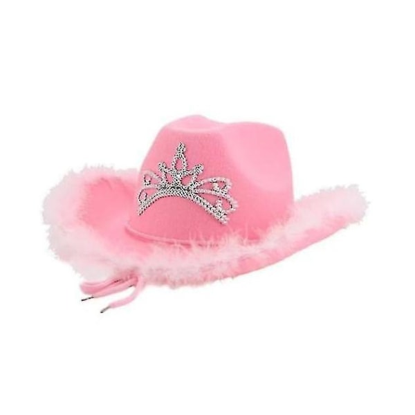 Rosa cowboyhatt med tiara Wild West Cowgirl Fancy Dress Costume Hen Night Party C