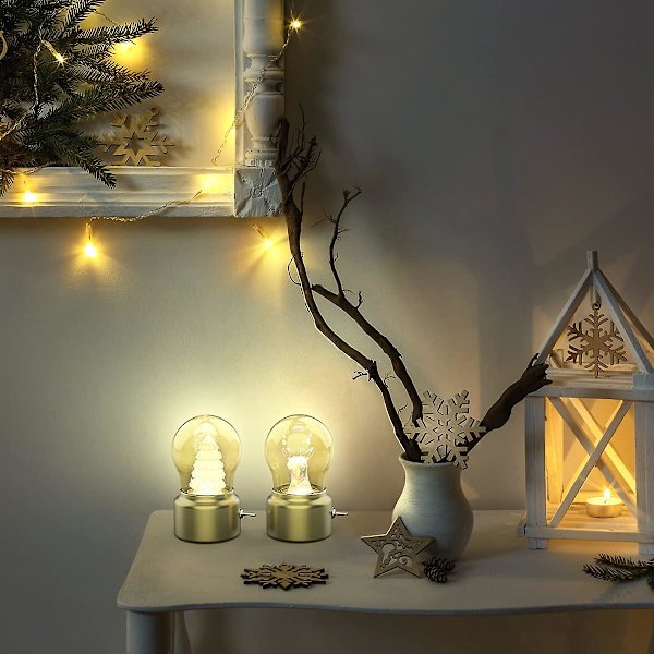 Batteridrevet lys med klassisk metalkontakt, bærbar og sød natlampe med rensdyr og juletræspynt.