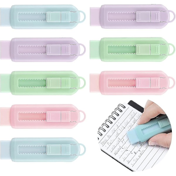 8pack Sliding Retractable Pencil Eraser, 4 Colors Aesthetic Eraser Stationery With Plastic Cover (8.6cm*2.6cm)