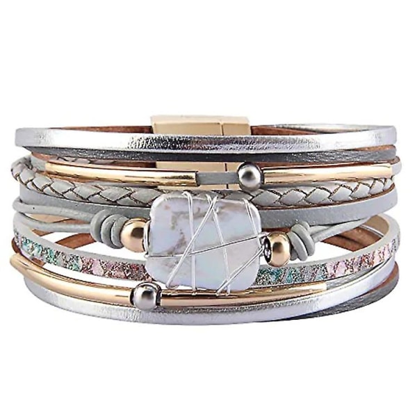 WABJTAM Lær Mansjett Armbånd Barokk Perle Wrap Armbånd Nydelig Gull Rør Armring Magnetisk Boho Armbånd Bohemian Håndleddsbånd Smykker Gave til Kvinner T