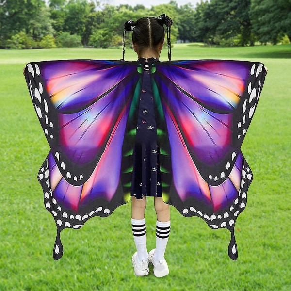 2023 Ny oppgradering sommerfuglkostyme for jenter, sommerfuglvinger Cape Halloween-kostyme Lat som festkjolesett med pannebånd og maske（HD-011，K）