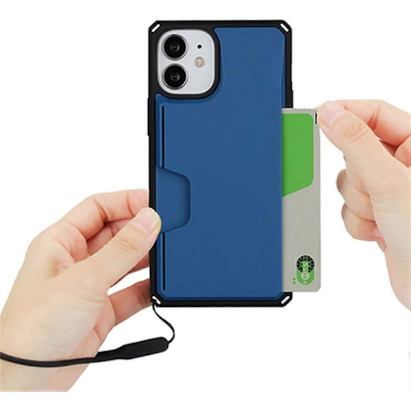 Korthållare-fodral Kompatibelt med iPhone 12 Mini, Plånbok i TPU-materiale med Stativ & Handrem (Marinblå, iPhone 12 Mini)