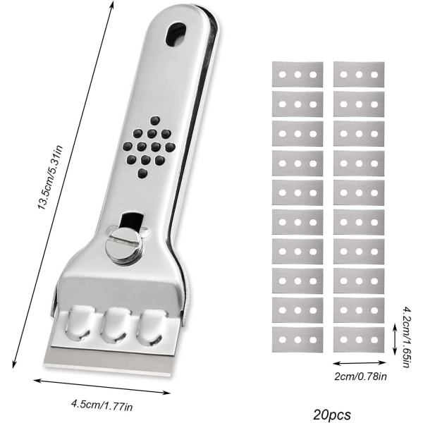 Induktionshällskrapa Glaskeramisk skrapa Rostfri stålskrapa med 20 blad för glas, induktionshäll, bil, spegel, klistermärke, rengöring