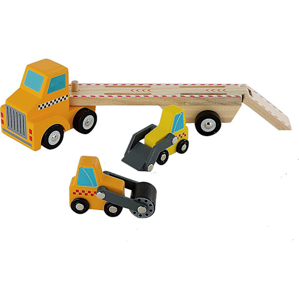 Träleksaker för småbarn, traktor med släpvagn, mini-lastare & ångvals, träbilar, trälastbilar, byggtraktorleksaker