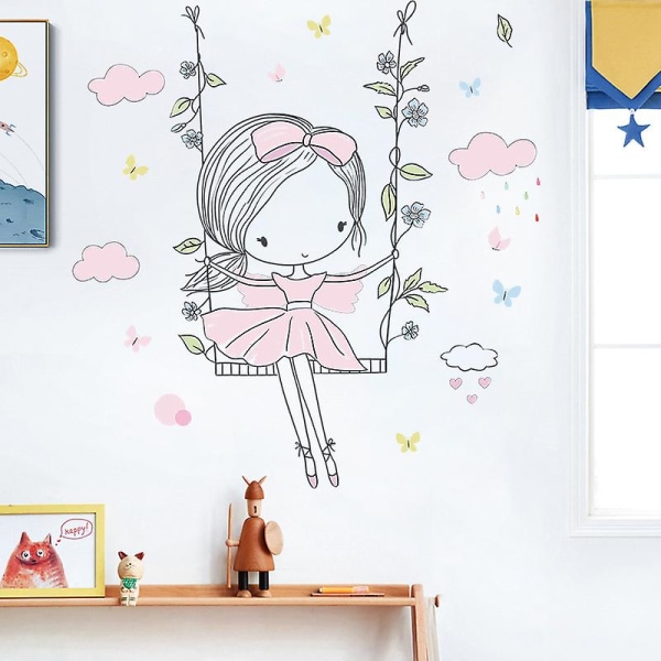 Barn Cartoon Girl Väggdekor för barnrum Nursery Baby Room Väggdekor, 1 set