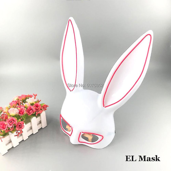 Søte lange ører kaninmaske Halloween julekaninmaske for kvinner Cosplay-maske LED-blinkende lysende masker Valentinsdagsgave（Blå 1）