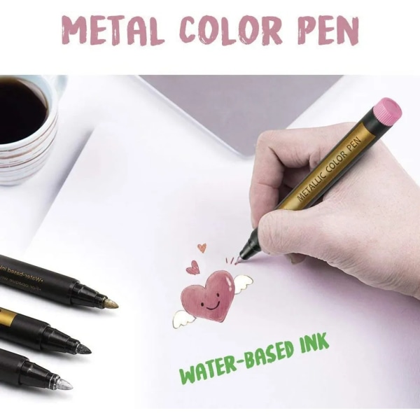 Metallic Marker Set, 10 färger permanenta borstar, för DIY fotoalbum Gästbok