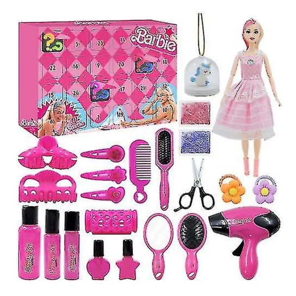 Barbie juladventskalender 2023 med set för flickor, med 24 överraskningar för barnfester, klassrumspriser, julklapp