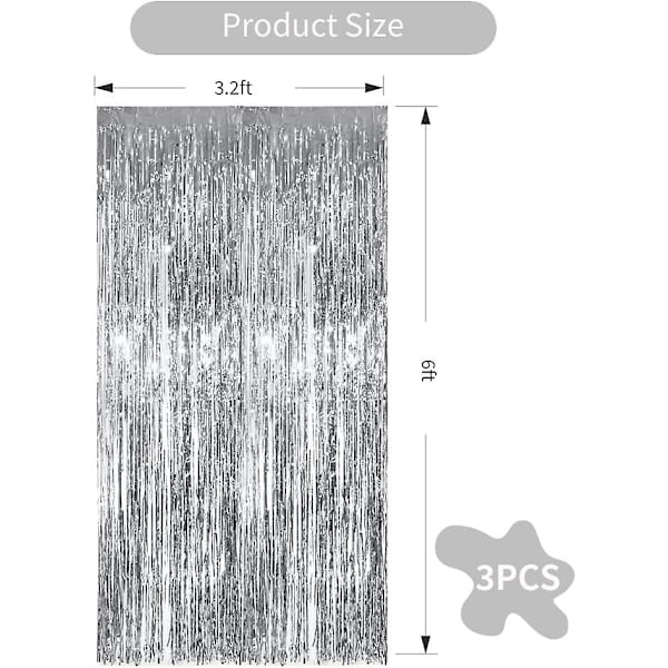 4-pack Foliegardiner 1 x 2m Metallisk fransgardiner Glittrande gardin för födelsedag, bröllop, Halloween, juldekorationer (silver)