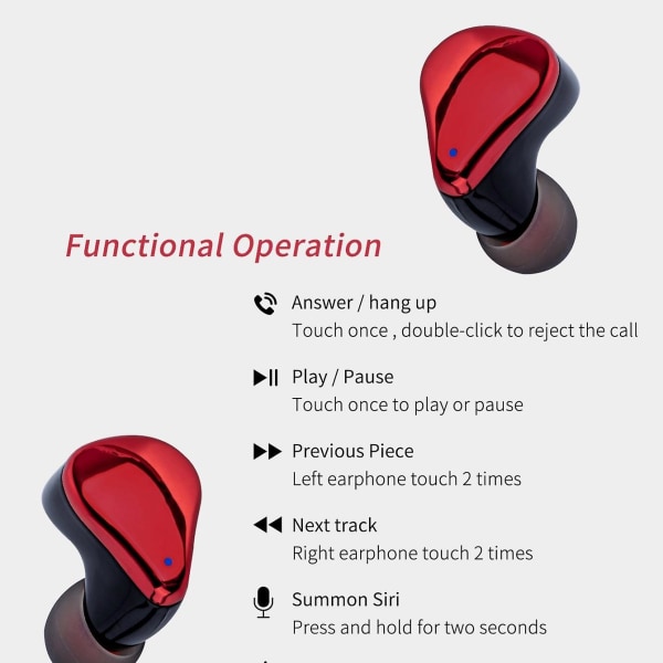 Inear Bluetooth Headset Digital Display Mini Musik Privat Model Gaming Bluetooth Headset（sort rød）