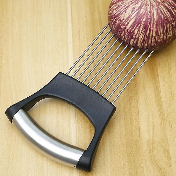Rostfria lökskärare Hållare Grönsak Tomat Strimlare Köksredskap för Skivning Kött Ost Block Pin Needle