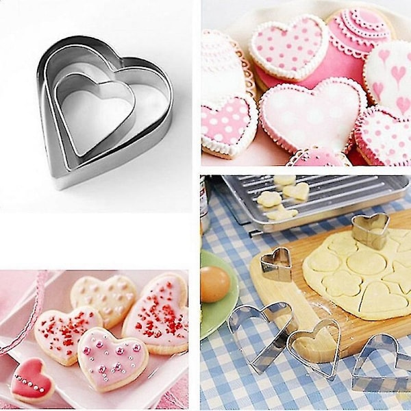 3-pack Kakformar i Metall, Kakformar i Rostfritt Stål för Bakning, Hjärtformade Formar