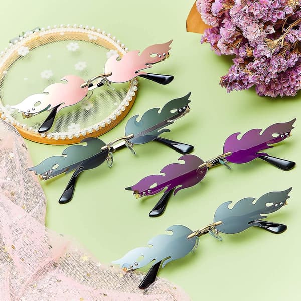 Silver, Lila, Grå och Rosa Solglasögon - 4 Par Eldflamma Solglasögon Eldformade Ramlösa Glasögon