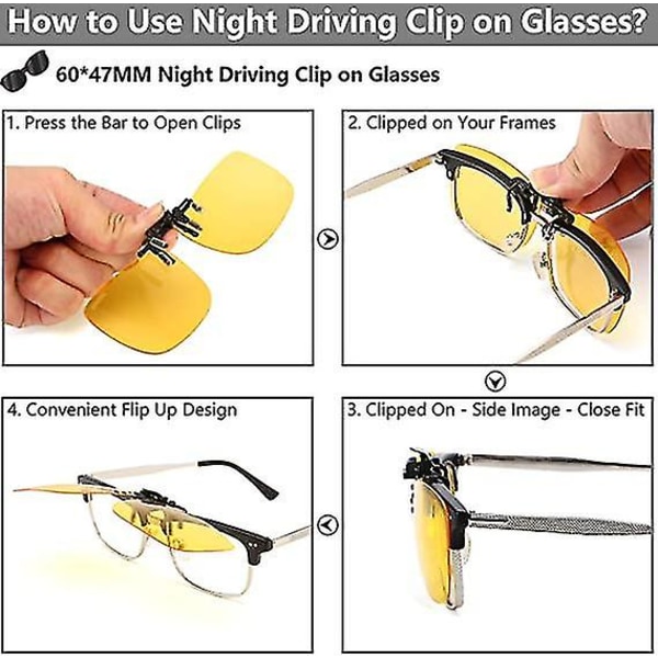 Wabjtam Polarized Clip On Flip Metal Clip Kantløse solbriller for reseptbelagte briller Gul (natt)