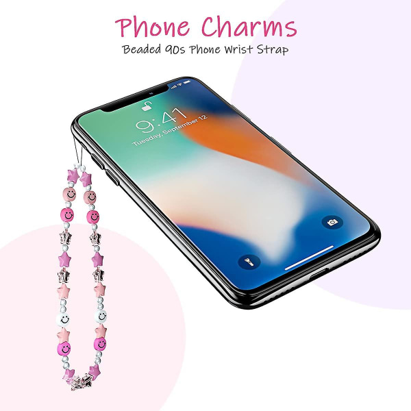 WABJTAM Perler Telefon Charms, Y2K Telefon Lanyard Håndleddsrem Mote Perler Telefonkjede Søt Armbånd Nøkkelring Sjarme for Kvinner Jenter Sommer Strand Tilgang