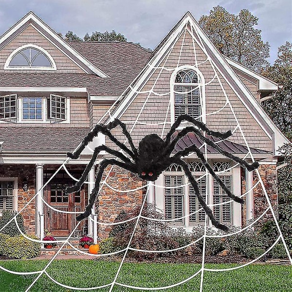 150/200 cm svart skummel gigantisk edderkopp Enorm edderkoppnett Halloween dekorasjonsrekvisitter Spøkelseshus ferie utendørs kjempedekorasjon (90 cm fargerik)