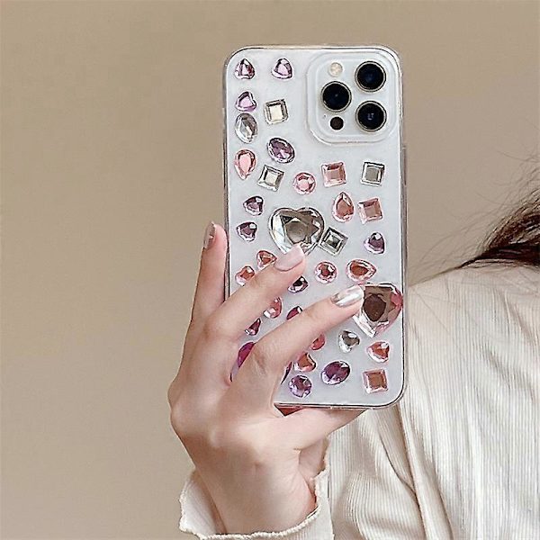 iPhone 14 Pro-fodral med färgade diamanter 4D Twinkle Glitter Spark Lyxig Flickig Estetisk Personlig Design för Kvinnor