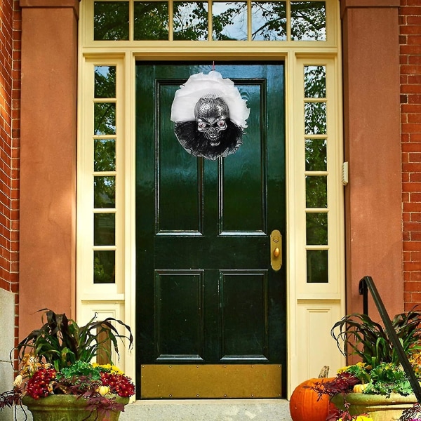 Halloween Dörrkrans med Skalle Utomhus Läskig Heminredning Hängande Dekorationer Inomhus Utomhus Dekoration