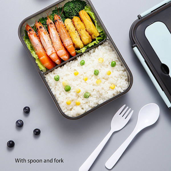 Bentolåda för vuxna, 53oz stor lunchlåda med 4 fack och skedspork, mikrovågsugn/diskmaskin säker för arbete, picknick[Blå]