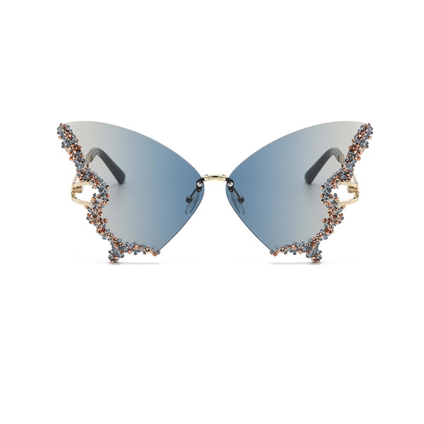 Luksus Diamond Butterfly Solbriller Vintage Innfatning overdimensjonerte briller for kvinner（Blå te）