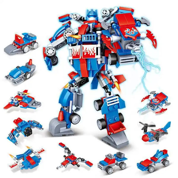 10 kpl Muuntavia Robottiautojen Rakennusleluja Pojille 8-12-vuotiaille, 8-in-2 Robotti-ilma-alus-alus Rakennussarja 10-vuotiaalle Pojalle, Joulu- ja Syntymäpäivälahja.