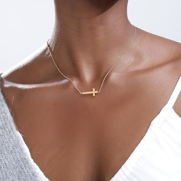 Wabjtam Snygga korshänge halsband för kvinnor söta tro kors halsband sidled kors halsband Minimal vardags smycken gåva