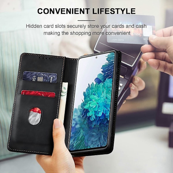 Flip Wallet-fodral för Galaxy S20 FE 5G, Läder Magnetiskt Folio-fodral med Kortfack, Stativ - TPU Stötsäkert Hållbart Skyddande Telefonfodral, Svart