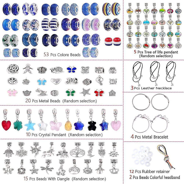 100 st DIY Smyckestillverkningssats Present till Vuxna och Barn, Europeiska Lampworkpärlor Metall Distanspärlor Strasstillbehör för Charm Armband Tillverkning