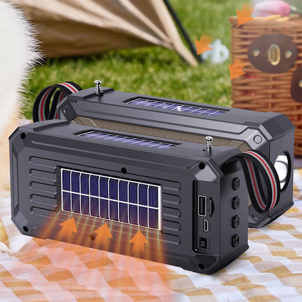 Solardriven Bluetooth-högtalare Bärbar utomhushögtalare med Bluetooth med multifunktionell utomhusficklampa Stereoljud med bas Hem Trådlös högtalare