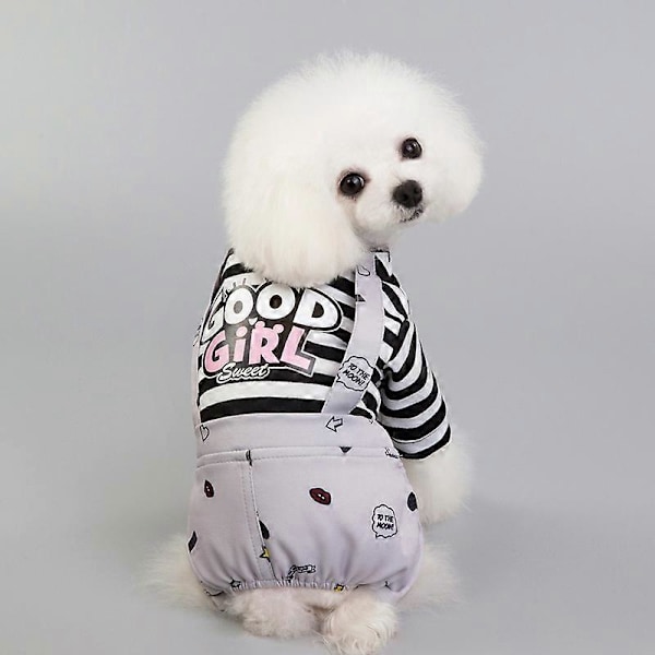 Hundkläder Randiga Onesie Valp Skjorta, Söta Hund Pyjamas Bodysuit Rock Jumpsuit Överaller Mjuk Komfort Pjs Kläder Kostym, för Pojke Flicka -grå M Storlekar