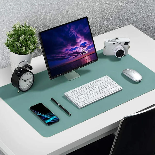 Skrivbordsunderlägg, 70*35cm konstläder skrivbordsunderlägg, laptop skrivbordsunderlägg, dubbelsidig (grön/grå)