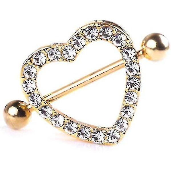 1 stk tolags brystpiercing Sexy kvinnebryst kvinnehjerte rhinestones skinnende mote smykker gull trim striper