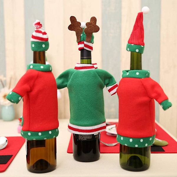 Julvinflaskeöverdrag, Presentpåsar för Julen, Vinflaska, Festkläder, Juldekoration, 3-pack