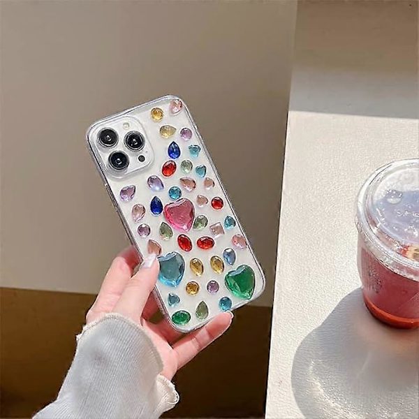 iPhone 14 Pro-fodral med färgade diamanter 4D Twinkle Glitter Spark Lyxig Flickig Estetisk Personlig Design för Kvinnor