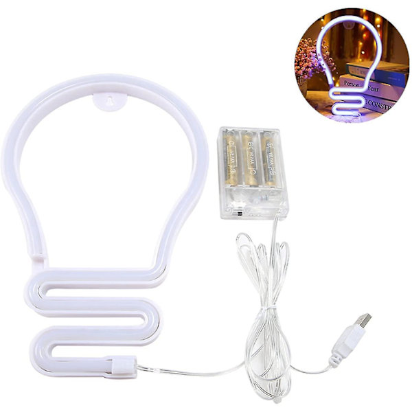 Glödlampformade Neonljus för Sovrumsväggsskylt, Batteri- eller USB-driven Sval LED Neonljusskylt Dekoration, Neonljus för Väggdekoration, LED-skylt för Barnrum