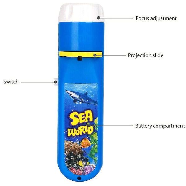 Lasten lelulamppuprojektori 24 kuviollinen taskulamppu interaktiivinen peli, opetuslelut (meri)