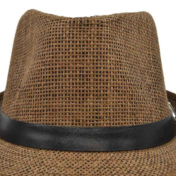 Ensfarvet Jazz Hat Mænd Og Kvinder Sommer Hør Solhat Lille Top Hat Solhat Udendørs Bæltespænde Halmhat Cowboy Hat