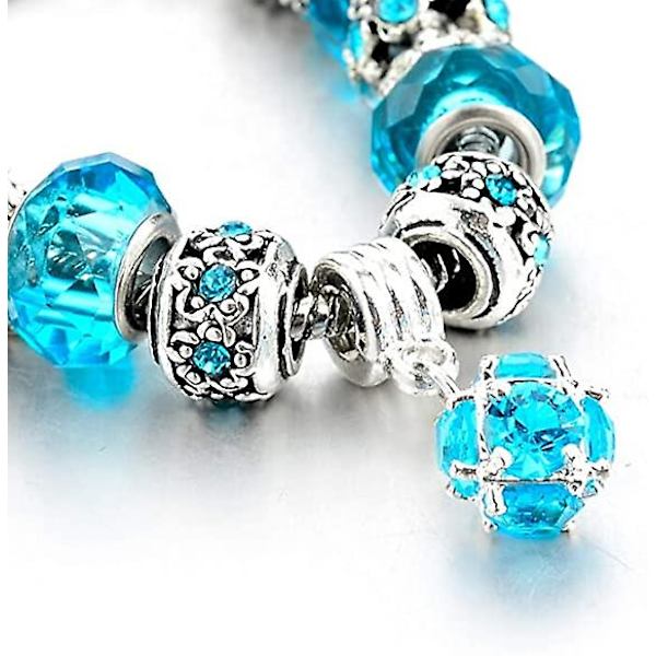 WABJTAM Blå tema silverpläterade charm armband för kvinnor och tonåringar, justerbar smyckesgåva set, passar 7,5\" + 1,5\"