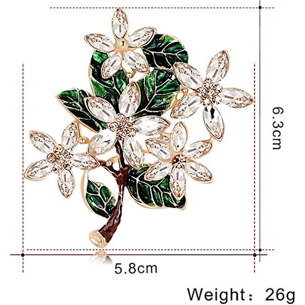 Dam Blommig Grön Blad Strass Brosch Pin