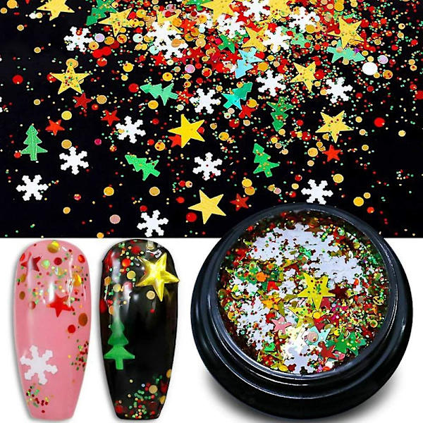 6 Burkar Med Blandade Snöflingor Nagelglitter, Färgglada Sjöjungfruflingor, Laserglitter Stjärnkonfetti Glitter För Semesterkonstdesign Eller Makeup.