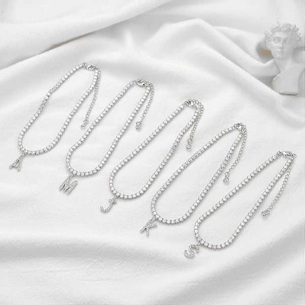 Initial Anklet för Kvinnor, Vitguldförgylld Söt Tenniskedja CZ Bokstavsanklet Sommar Smycken Presenter för Kvinnor Tonårsflickor R-silver -