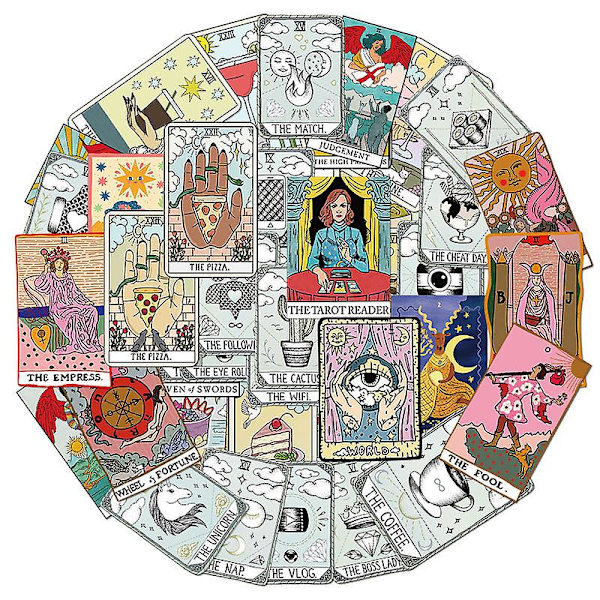 GHYT Tarot-korttitarrat, 50 vinyyliennustustarraa, kannettavien tietokoneiden, tietokoneiden, Hydro Flasks -vesipullojen, skeittilautojen ja matkalaukkujen tarrat
