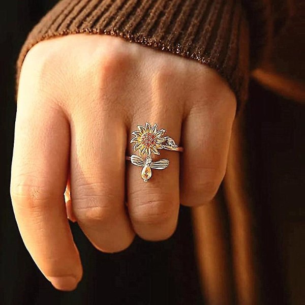 Solsikke Fidget Ring for kvinner Justerbar åpen ring