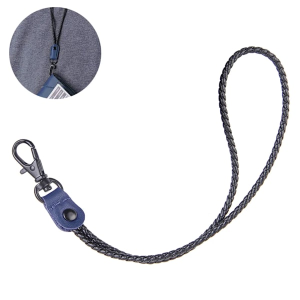 Läderrem, nackrem nyckelband för nycklar, ID-korthållare, USB-minne, mininotebok i läder/nyckelband kontor unisex (blå)