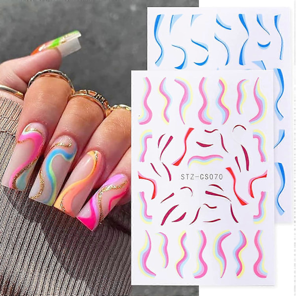 7 Ark Balletbanderoll Drömmande Linjer Nagelkonst Dekaler, 3D Självhäftande Virvel Linje Kotryck Hud Nageldesign Nagel Dekaler för Kvinnor DIY Enkel Akryl