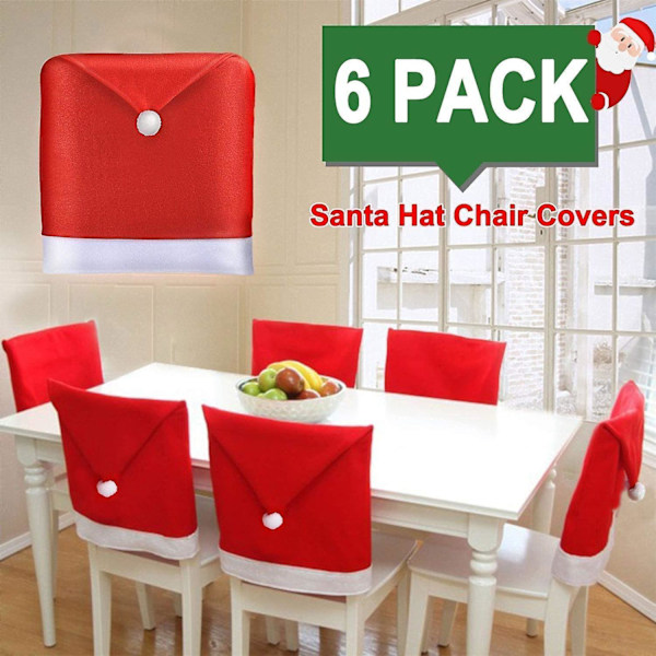 6-pack Julstolsöverdrag Juldekoration Tomteluva Stolsryggöverdrag Stolsöverdrag Hattöverdrag Familjemiddag Jul (50*60cm)