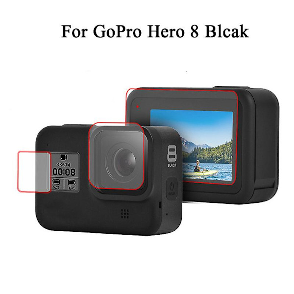 Härdat glas skärmskydd för GoPro Hero 5 6 7 8 Hero8/7 Blcak kameralinslock LCD-skyddsskydd (set för gopro 8)