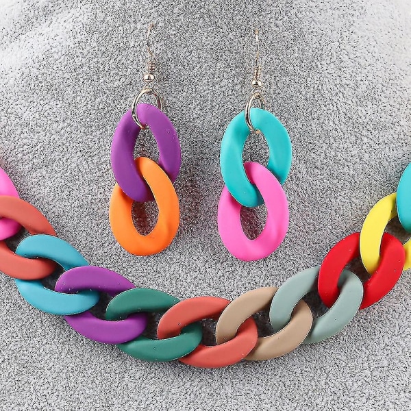 Fiskefår Ny akryl lang kæde halskæde øreringe til kvinder Farverig harpiks kæde krave vedhæng halskæder mode smykker