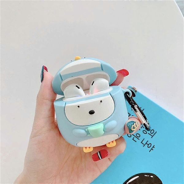 Trådlöst laddningsfodral, Söt Koppsäl Design Mjuk Silikon Helkroppsskyddande Fodral för Airpods 1 & 2, Airpods Skydd med Haken (Pengui