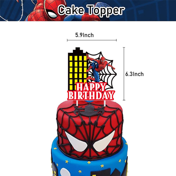 Spiderman-tema födelsedagsfest dekorationer ballonger tillbehör banderoll ballonger tårta cupcake toppers set